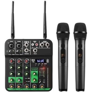 4-kanaals Audiomixer Met 2 Draadloze Microfoons Geluidskaart USB-vertraging Herhaaleffect Geluidsmixconsole PC-opname Breed Toepasbaar