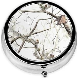 Witte bomen Camo draagbare pillendoos, 3 compartimenten medicijnpillenetui, bedrukte pillenorganizer voor zakportemonnee en reizen