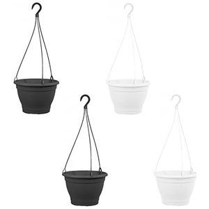 Set van 4 hanglampen, bloempotten, Ø 25 cm, kunststof, antraciet, wit, hangpot, plantenhanger, bloembak, hangende bloembak