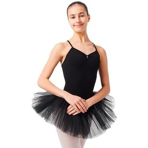 tanzmuster ® Balletjurk meisjes Tutu - Kim- van zachte katoenen stof met glitterstenen ballet tricot balletpak in zwart, maat 140/146