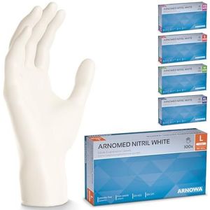 ARNOMED wegwerphandschoenen wit, nitril handschoenen L, 100 stuks/doos wegwerphandschoen, poedervrij & latexvrije handschoenen, wegwerp handschoenen in XS, S, M, L & XL, wegwerp handschoen