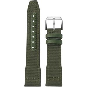 For IWC Nylon Horlogeband for Grote Piloot for Kleine Prins for Mark 18 Nylon Canvas Koeienhuid Heren Horlogeband 20 21 22mm Groene Armband (Color : ArmyGreen silver pin, Size : 21mm)