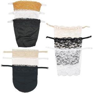 SKHAOVS 9 Stuks Lady Kant Clip-on Mock Hemdje BH Bescheidenheid Panelen voor Laag Cut Top, Privacy Onzichtbare Vest, Huidkleur Wit Zwart, One Size