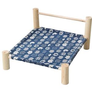 Colcolo Verhoogd bed voor binnenkatten, houten frame, comfortabel, afneembaar voor konijnen, binnenkatten, klein huisdier, Blauwe kat