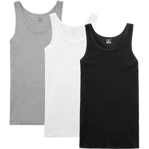 NUOZA vest heren tanktop 3 pack fijne rib spieren shirts katoen alle maten en kleuren-zwart wit grijs,XXL