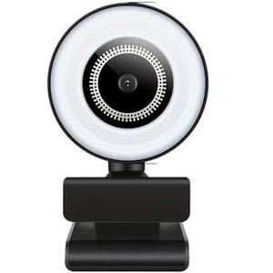1080P FHD USB-webcam met ringlicht 3 niveaus, vast, 360° rotatie en afspelen for zoomen/streamen/videogesprekken