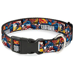 Buckle-Down Kunststof Clip Kraag - SUPERMAN Action Blocks Wit - 1"" Breed - Past 9-15"" Nek - Klein