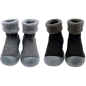 FedMois - Pantoffels - Zwart en Grijs - 2 Paar Baby Kruipschoenen - Antislip