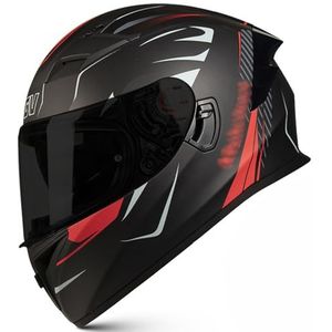 RYDZCLH motorfiets integraalhelm mode retro scooter bromfiets straat helm met dubbel vizier heren dames motorcrosshelmen voor alle seizoenen DOT/ECE goedgekeurd,B,2XL