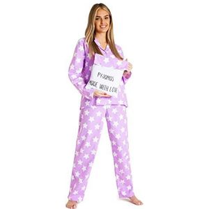 CityComfort Pyjama's voor dames, pyjama met knopen voor dames, pyjama van geborsteld katoen, Lila, L