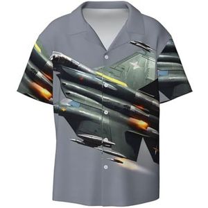 OdDdot Jet Fighter Print Heren Overhemden Atletische Slim Fit Korte Mouw Casual Business Button Down Shirt, Zwart, XXL