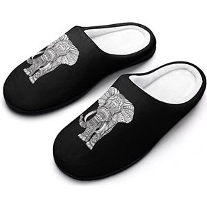 Boho Zwart Wit Olifant Dames Katoenen Slippers Memory Foam Antislip Huisschoenen Indoor Outdoor