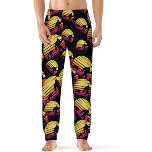 Bigfoot Cheetah Sunset Retro Heren Slaap Pyjama Lounge Broek Rechte Fit Slaap Bodems Zachte Lange Pj Broek Nachtkleding