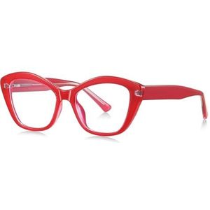 Blauw Licht Blokkerende Bril Mode Vrouwelijke TR90 Frame Kat Oog Bril Frame voor Vrouwen, Rood met helder