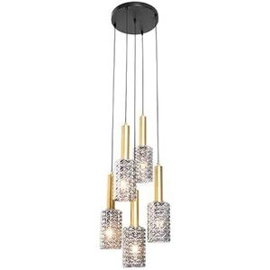 QAZQA - Art Deco Hanglamp goud met smoke glas rond 5-lichts - Elva | Woonkamer | Slaapkamer | Keuken - Glas Rond - E27 Geschikt voor LED - Max. 5 x 40 Watt