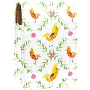 Make-up Lipstick Case voor Buiten Gele Vogels Draagbare Lippenstift Organizer met Spiegel Dames Mini Make-up Tas Neemt Tot 3 Lippenstift