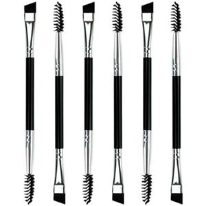 Ksvsonrvi 6 STKS Wenkbrauwborstel, Professionele Dubbelzijdige Hoekige Oogwenkbrauw en Spoolie Borstel, Zwart