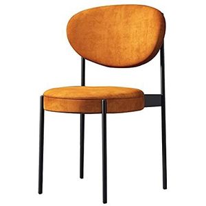 GEIRONV 1 Stuk Fluwelen Eetkamerstoelen,voor Woonkamer Slaapkamer Bureaustoel Rugleuning Smeedijzer Zwarte Benen Lounge Stoel Eetstoelen (Color : Orange)