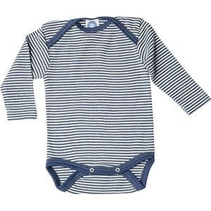 Cosilana, Babybody met lange mouwen, 70% wol, 30% zijde, Donkerblauw gestreept., 86/92 cm