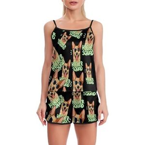 Cool Hond Hoofd Grappige Pyjama Set Voor Vrouwen Verstelbare Tank Top En Shorts Homewear Gedrukt