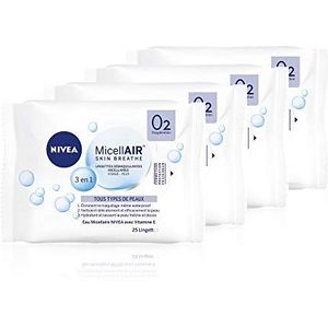 NIVEA MicellAIR Skin Breathe Micro make-up reinigingsdoekjes (4 x 25 stuks), 3-in-1 make-up verwijderaar, hydrateert en verfrissing, gezichtsreiniger, ogen en lippen