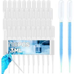 100 stuks pipetten, 3 ml kunststof transferpipetten, wegwerppipetten met schaal, doseerpipet, voor laboratoriumexperiment, klaslokaalexperiment, parfum, etherische oliën