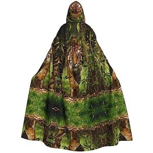 Planet Print mannen en vrouwen Hooded Mantel 59 inch Cape, voor Kerstmis Halloween Cosplay Kostuums, Tijger in de jungle, Eén Maat