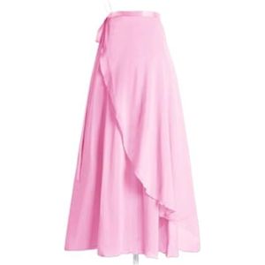 Vrouwen Chiffon Ballet Wrap korte rok， Dans Schaats Wikkel Sjaal Gymnastiek Ballerina Lange Balletrok(Pink)