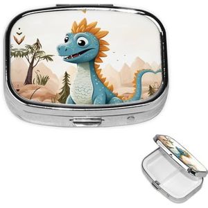 Pillendoos Geneeskunde Pil Organizer Cartoon Dinosaurus Kleine Pil Case Reizen Pillencontainer Draagbare Pillendoos voor Pocket 2 Compartiment Pillenhouder Pillendozen voor Reizen