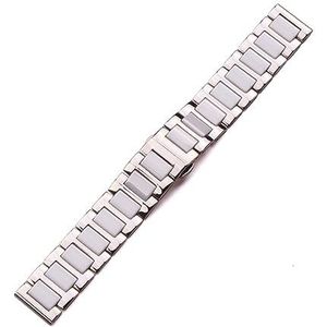 Midden Keramische Links Roestvrij Stalen Armband 16mm 18mm 20mm Mannen Vrouwen Wit Zwart Horlogeband Riem Metalen Dubbele Push Sluiting (Color : White, Size : 16mm)