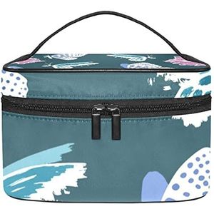 Make-up Organizer Bag, Reizen Make-up Tas Organizer Case Draagbare Cosmetische Tas voor Vrouwen en Meisjes Toiletries Roze Bloem Vlinder, Meerkleurig, 22.5x15x13.8cm/8.9x5.9x5.4in