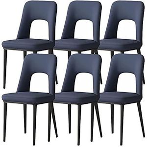 GEIRONV Dining stoelen set van 6, voor kantoor lounge dineren slaapkamer stoelen faux lederen carbon stalen poten vrijetijdsbesteding zij stoelen Eetstoelen (Color : Blue)