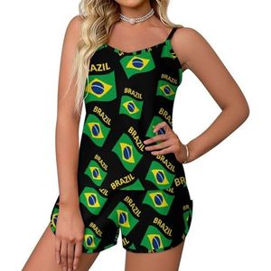 Vlag van Brazilië 2-delige pyjamaset voor dames, sexy tanktop en shorts, nachtkleding PJ Lounge