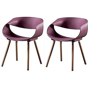 GEIRONV Moderne eetkamerstoel set van 2, for woonkamer bureau terras kantoor keuken stoelen vrije tijd kunststof zitting houten poten rugleuning stoel Eetstoelen (Color : Purple, Size : 46x45x81cm)