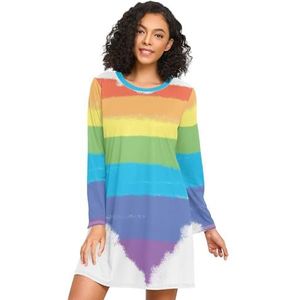LI ZHI XIN Nachthemd met lange mouwen voor dames, nachthemden, nachthemden, slaapkleding, ronde hals, losse grote maten, nachtkleding, XXXL, regenboogkleur, hart, Meerkleurig, S