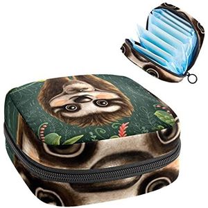 Periode Pouch, Draagbare Tampon Opbergtas voor Maandverband, Luiaard Tropisch, Meerkleurig, 4.7x6.6x6.6 in/12x17x17 cm