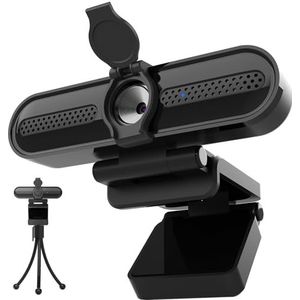 W4DS Webcam 2K, PC Webcam met Microfoon, 78° groothoek, Vaste Focus, Plug&Play, Statief en Cover, voor Videogesprekken en Conferentie, Compatibel met Zoom/Skype/Teams/Mac/ChromeOS/Android