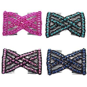 4 Stuks Vrouwen Crystal Bead Haar Kam Clip Haar Styling Magische Kralen Dubbele Kam Haar Clip Rekbare Kammen Clips (Willekeurige Kleur)