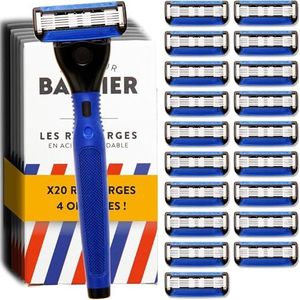 Scheerapparaat met 5 messen voor heren met 20 navulverpakkingen van MONSIEUR BARBIER | Le PRESIDENT handmatige scheerset | compatibel met BARBIER-handgreep | ideaal voor een zeer (zeer) grondige
