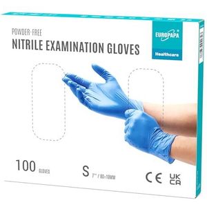 EUROPAPA® 100 x nitrilhandschoenen, wegwerphandschoenen, onderzoekshandschoenen, nitril handschoenen, poedervrij, zonder latex, niet-steriel, latexvrij, wegwerphandschoenen (S, Oceaanblauw)