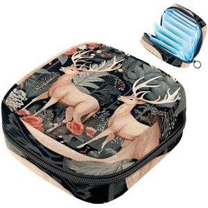 MUOOUM Kerst Bos Elanden Maandverband Opbergtas Menstruatie Pad Tas Draagbare Menstruatie Cup Pouch met Rits voor Tiener Meisjes Vrouwen Dames