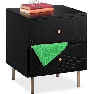 Relaxdays nachtkastje met 2 lades x 45 x 40 cm - slaapkamer - ladekast - zwart/goud