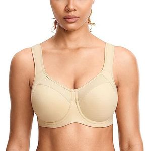 SYROKAN Dames Sport BH Sterke Ondersteuning Honingraat cups, Fitness Running Jogging Yoga BH met beugel en binnenzolen Olie grijs 85D