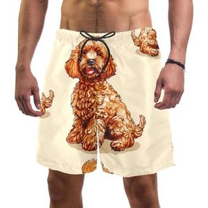 Nieuwigheid boardshorts voor heren, strandvakantie, feest, sneldrogende badpakken met bruine leuke poedel hondenontwerpen, Brown Fun Poedel Hond, XXL