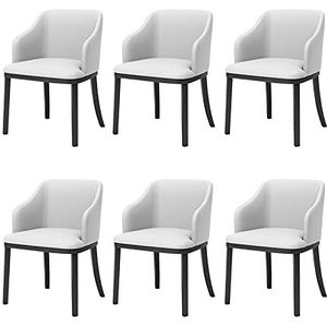 GEIRONV Lederen eetkamerstoelen Set van 6, Moderne Black Metal Benen Lounge Side Chair Soft Seat High Back Patded Woonkamer Fauteuil Eetstoelen (Color : White)