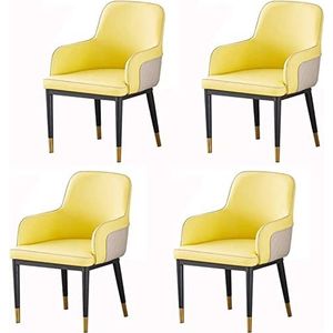 GEIRONV Set van 4 waterdichte PU lederen stoel, eetkamerstoelen woonkamer fauteuil moderne hoge rugleuning gewatteerde zachte zitting stoelen met metalen poten Eetstoelen (Color : Yellow, Size : 93*