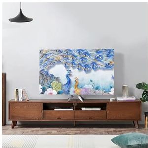 WLTYSM TV Cover Landschap Elastische Kracht Televisie Kap TV Stof Cover Doek 32-75 Inch Eenvoudige en Moderne Chinese Stijl TV Display Beschermers (8,5-50 inch)