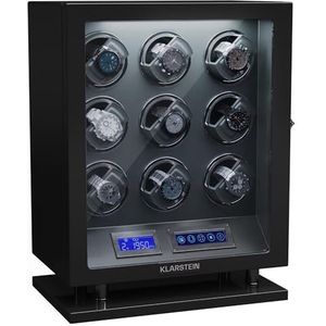 Klarstein Automatische horlogeopwinder voor 9 horloges, luxe horlogeopbergdoos, acryl vitrine, Auto Watch Winder Uk voor mannen en vrouwen, blauwe LED, 5 TPD-instellingen, veerspanning horloge winder