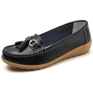 WDUDSUDUW Vrouwen Klassieke Lederen Loafers Casual Slip-On Boot Schoenen Comfortwalking Mocassins Zachte Zool Schoenen, B Zwart, 41.5 EU