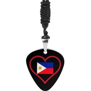 Ik hou van Filippijnen Rood Hart Gitaar Pick Ketting Metalen Hanger Charm Chain Ketting Sieraden Gift
